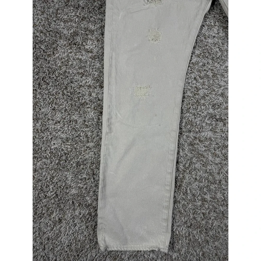 Levi's 501 Distressed Patchwork Denim Light Gray Jeans Men's Size 34x32